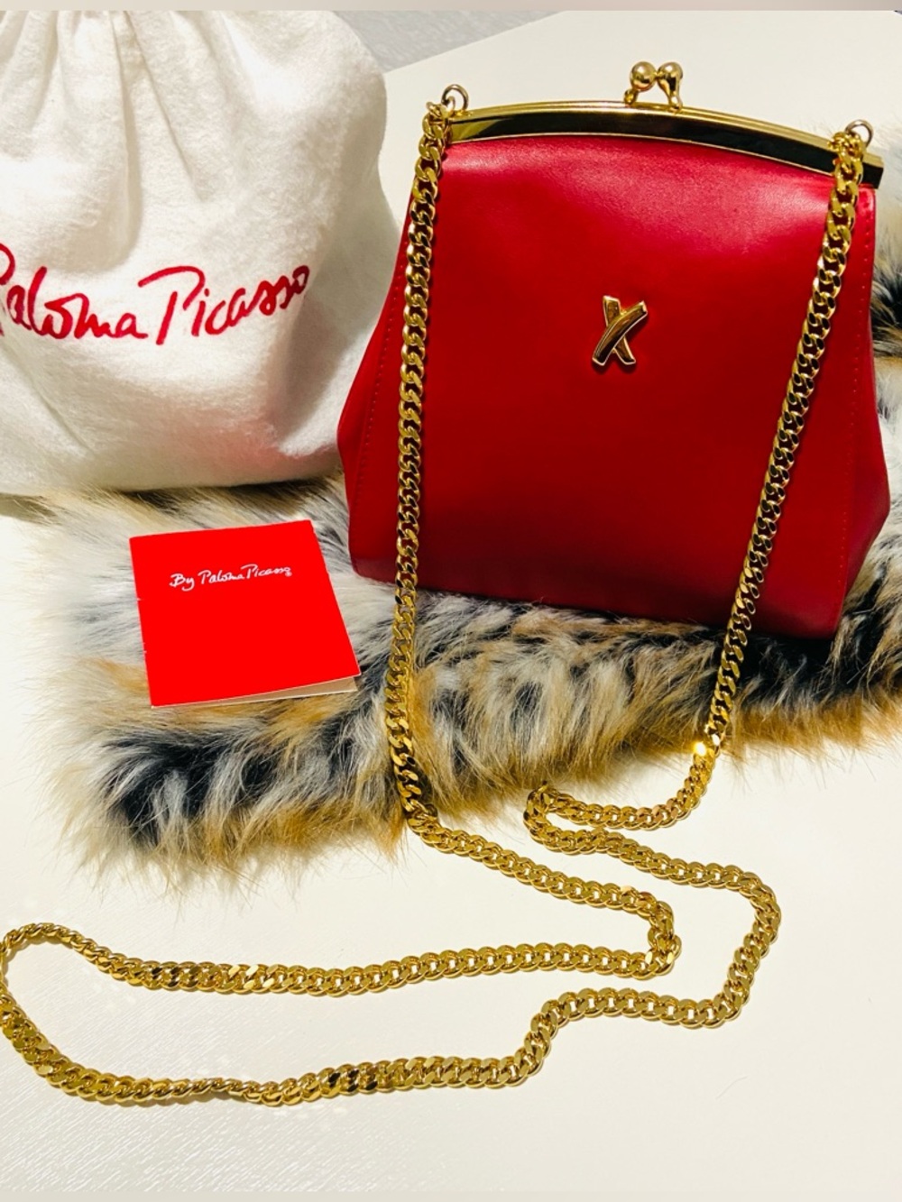 Paloma Picasso Red Leather Chain Shoulder/ cocktail Bag